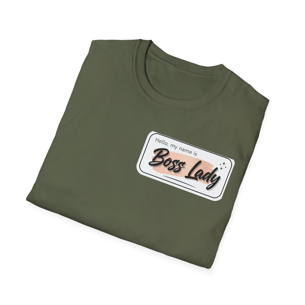 Boss Lady name tag T-Shirt | Feminine script badge design