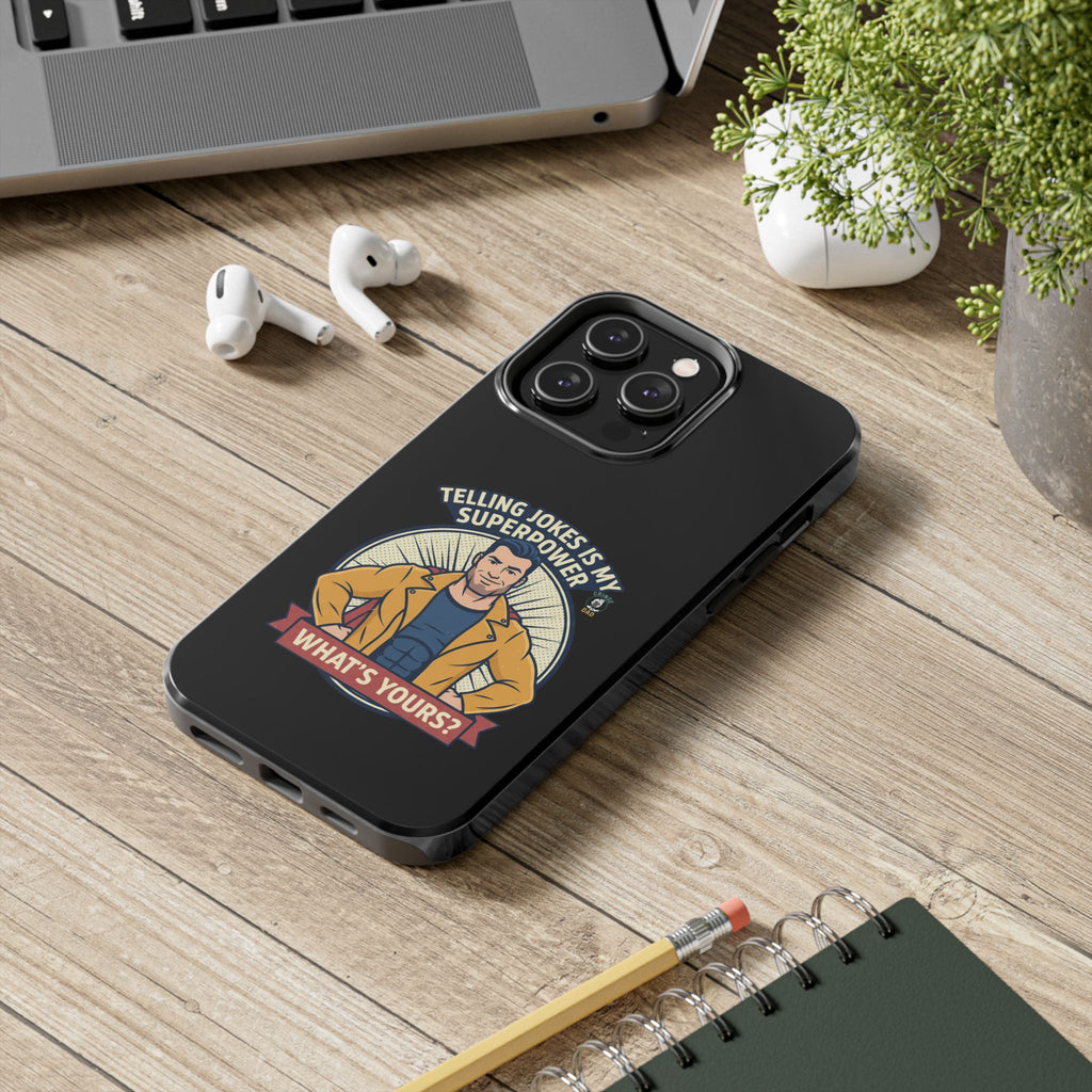Telling Jokes Is My Superpower Phone Case | Humorous Man Illustration