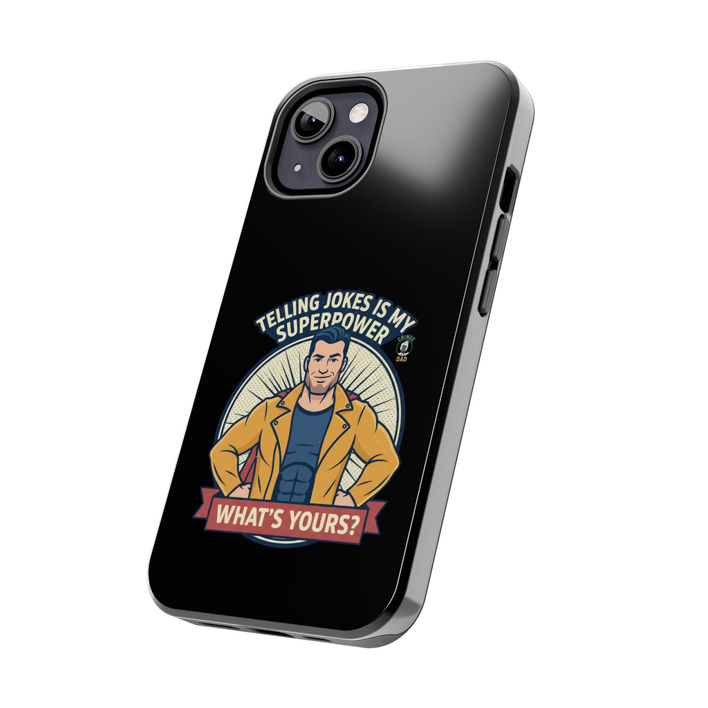 Telling Jokes Is My Superpower Phone Case | Humorous Man Illustration