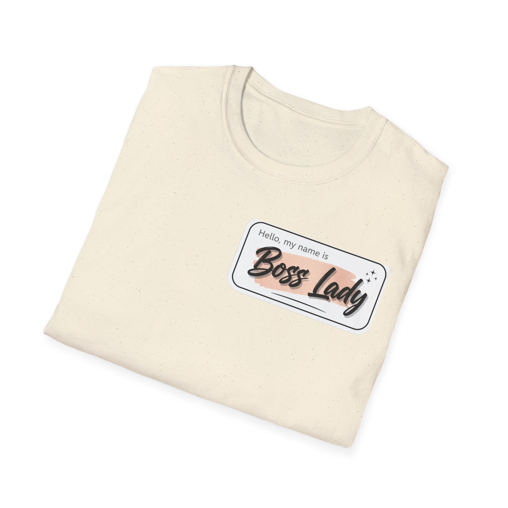 Boss Lady name tag T-Shirt | Feminine script badge design
