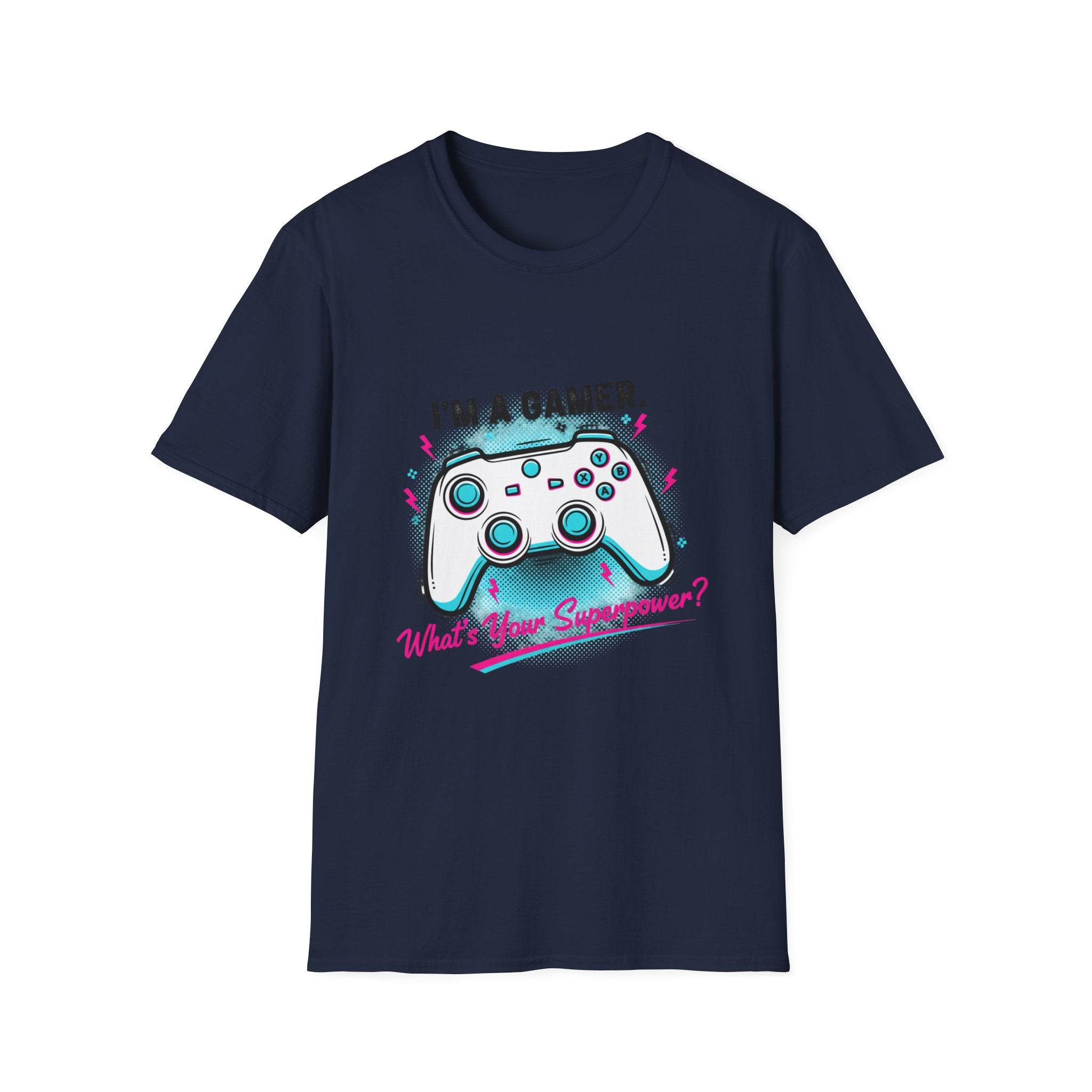 Im a Gamer, What's Your Superpower Graphic T-Shirt | Retro Neon Gaming Console Text