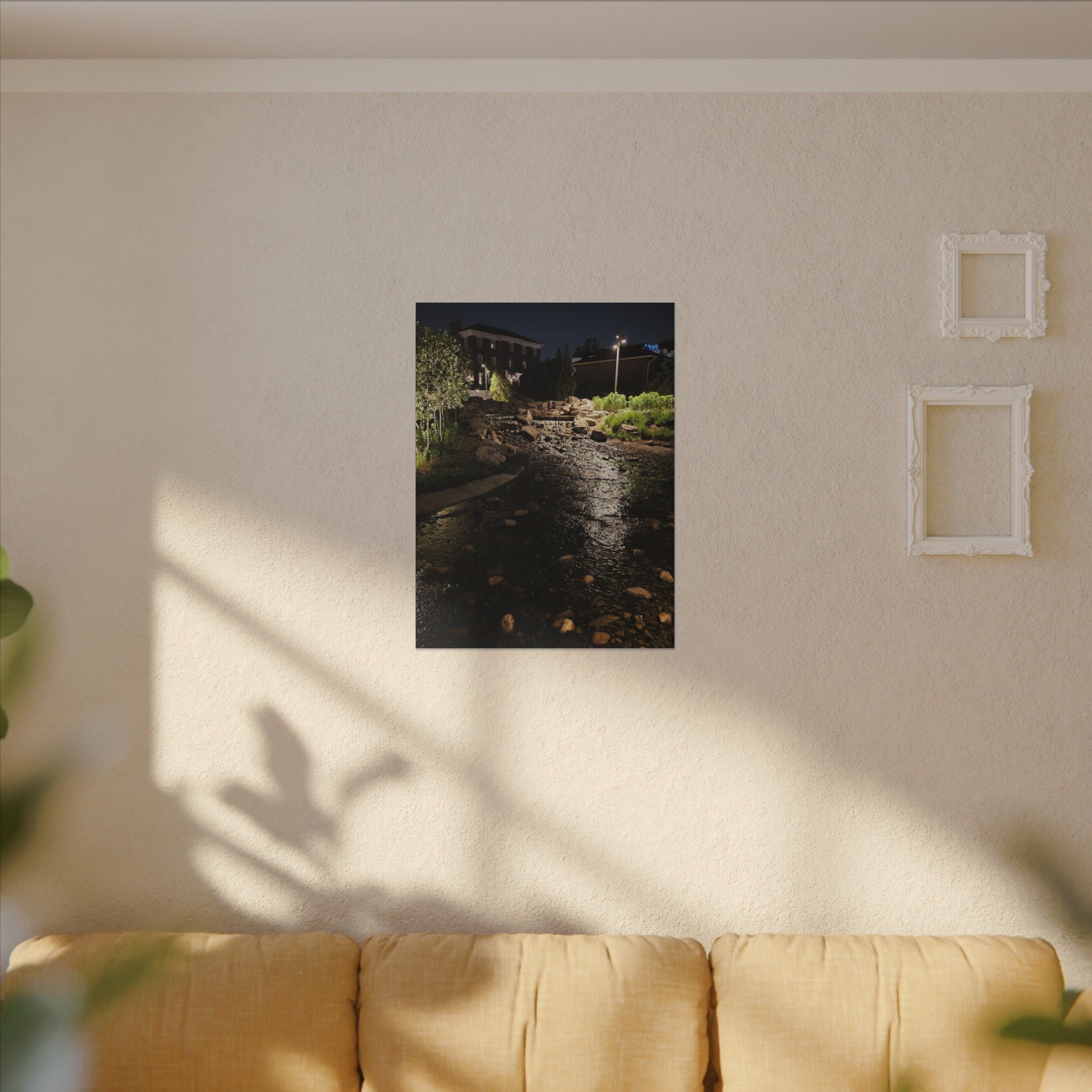 Nighttime Waterfall Landscape Canvas | Matte Stretched Wall Art