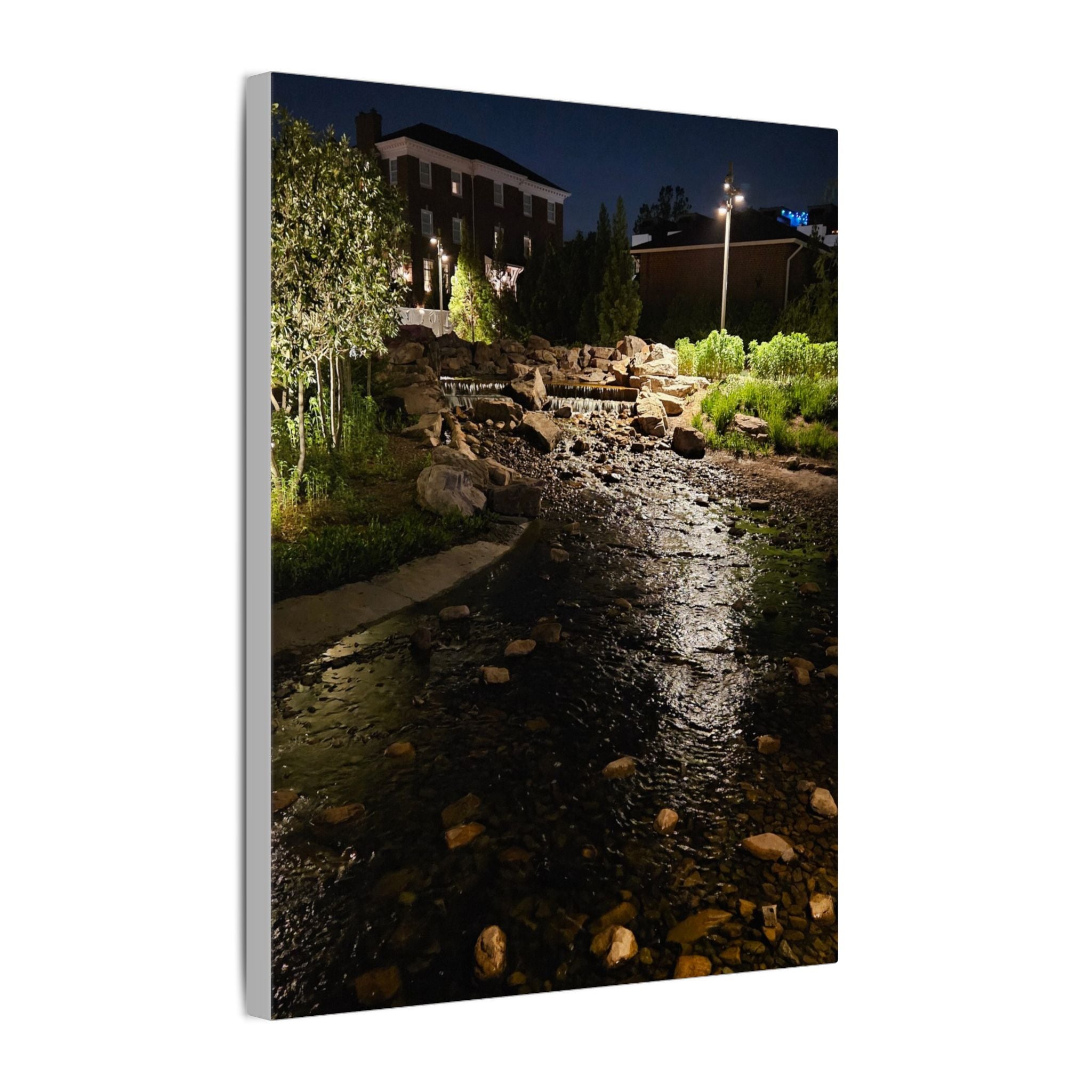 Nighttime Waterfall Landscape Canvas | Matte Stretched Wall Art