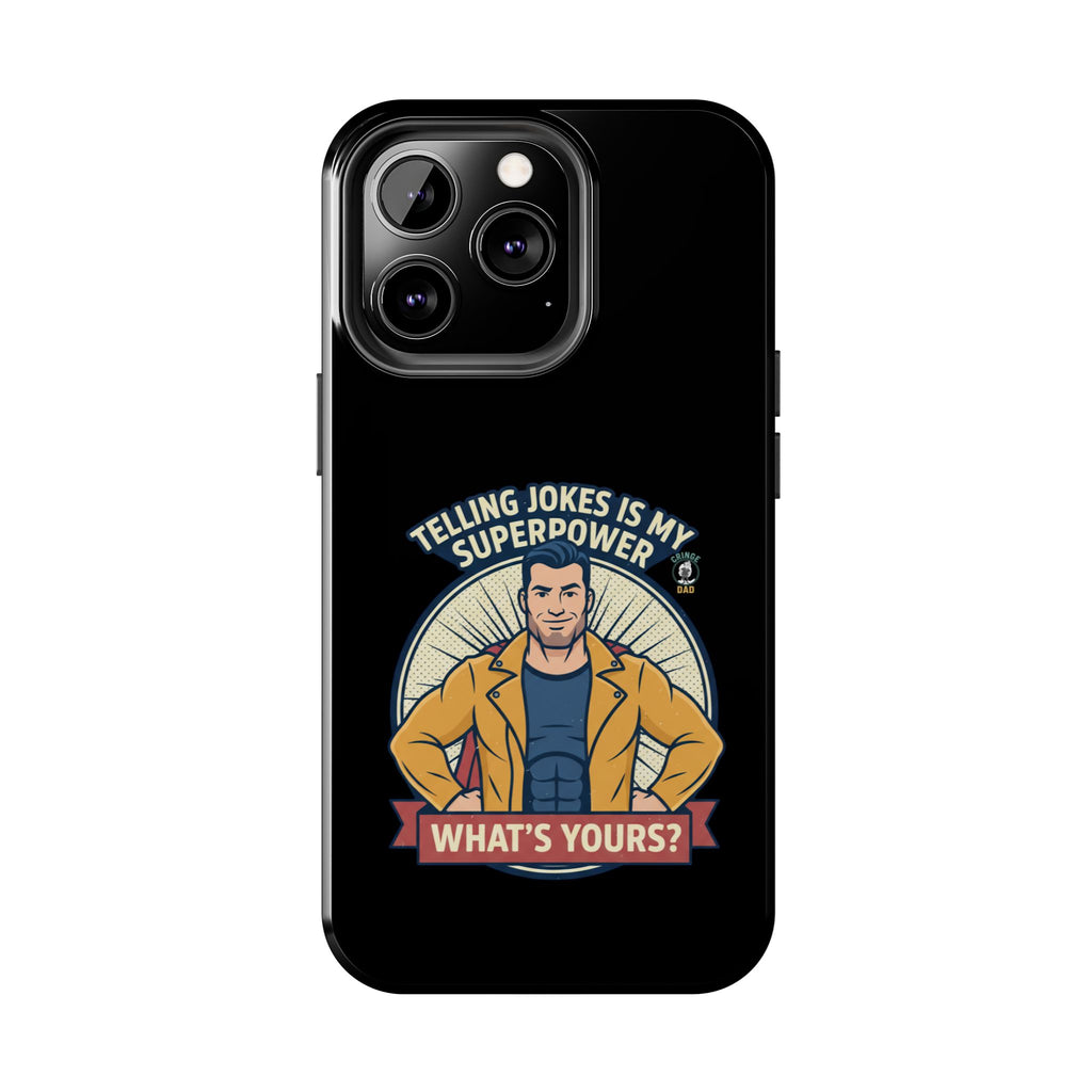 Telling Jokes Is My Superpower Phone Case | Humorous Man Illustration