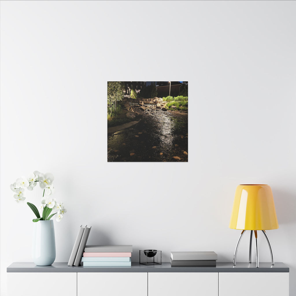 Nighttime Waterfall Landscape Canvas | Matte Stretched Wall Art